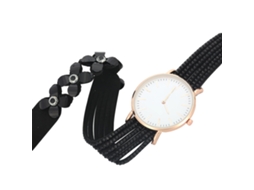 Relógio de Pulso Feminino com Pulseira de Pu e Strass Analógico de Quartzo Elegante Preto