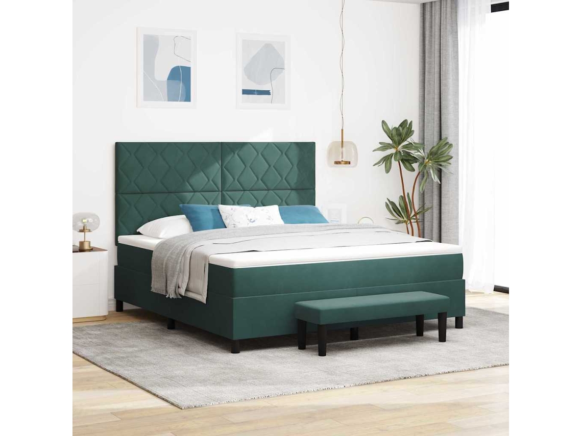 Vidaxl Cama Box Com Cabeceira Verde-escuro 200 X 180 Cm Veludo