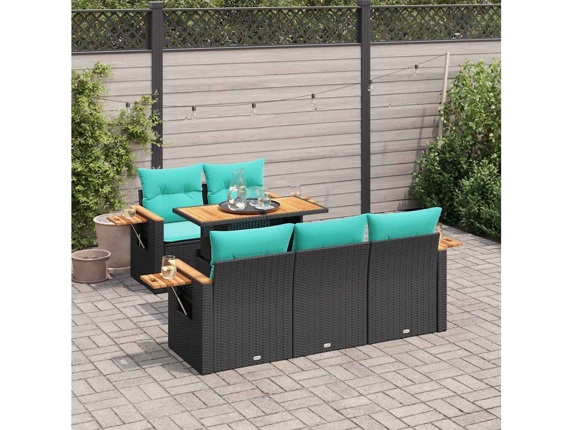 Vidaxl 6 Pcs Conjunto Sofás De Jardim C/ Almofadões Vime Pe Preto