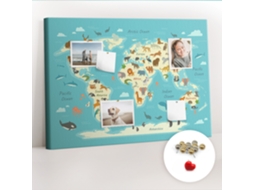 Quadro De Cortiça Mapa-múndi Com Animais Para A Sala De Estar Espelharte (70x100 Cm)
