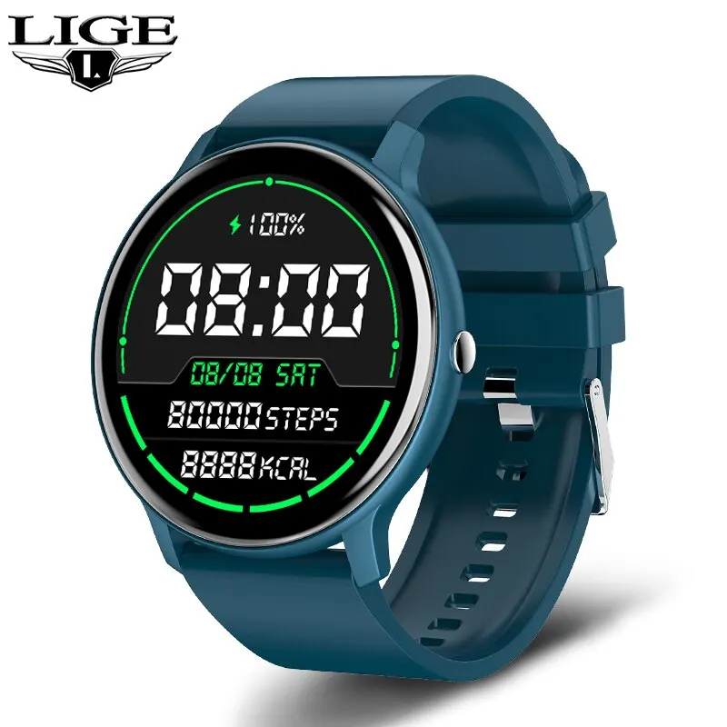 (azul) Relógio Esportivo Fitness Com Tela Totalmente Sensível Ao Toque, À Prova D'água, Compatível Com Bluetooth E Sistemas Android E Ios.