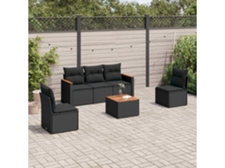 Vidaxl 6 Pcs Conjunto Sofás de Jardim C/ Almofadões Vime Pe Preto