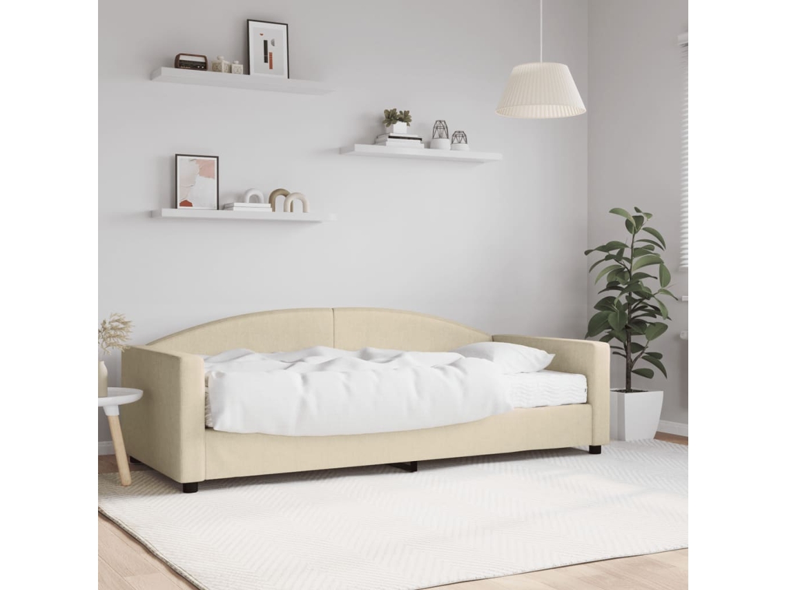 Vidaxl Sofá cama com Colchão 90x200 Cm Tecido Cor Creme