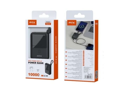 Power Bank 10 000 mAh com Cabo (Tipo C + iPhone) Carregamento Rápido 22.5W