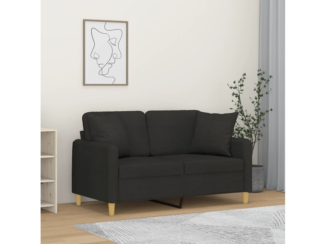 Vidaxl Sofá 2 Lugares + Almofadas Decorativas 120 Cm Tecido Preto