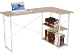 Secretária com Prateleiras MITSAI Odessa Castanho Claro e Branco (Outlet Caixa Aberta - 120x74x74 cm - Madeira e Metal)
