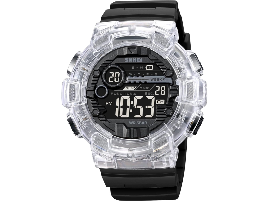 Lurelia Relógio Mecânico Masculino, Automático, Visor Digital, Led, Alarme, Data/calendário, 12/24h, Luminoso, Duplo Fuso/mostrador, Tpu, Prata