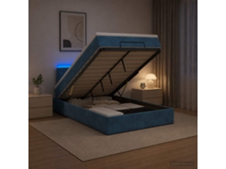 Vidaxl Cama Ottoman Com Colchão E Led Azul Escuro 120 X 190 Cm Veludo