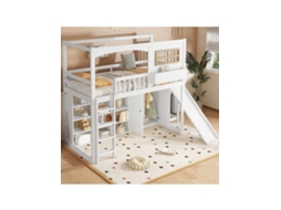 Beliche, Cama Infantil, Com Portão De Segurança, Com Escorregador E Guarda-roupa Infantil, Amplo Espaço De Armazenamento, Com Escada De Quatro Degra