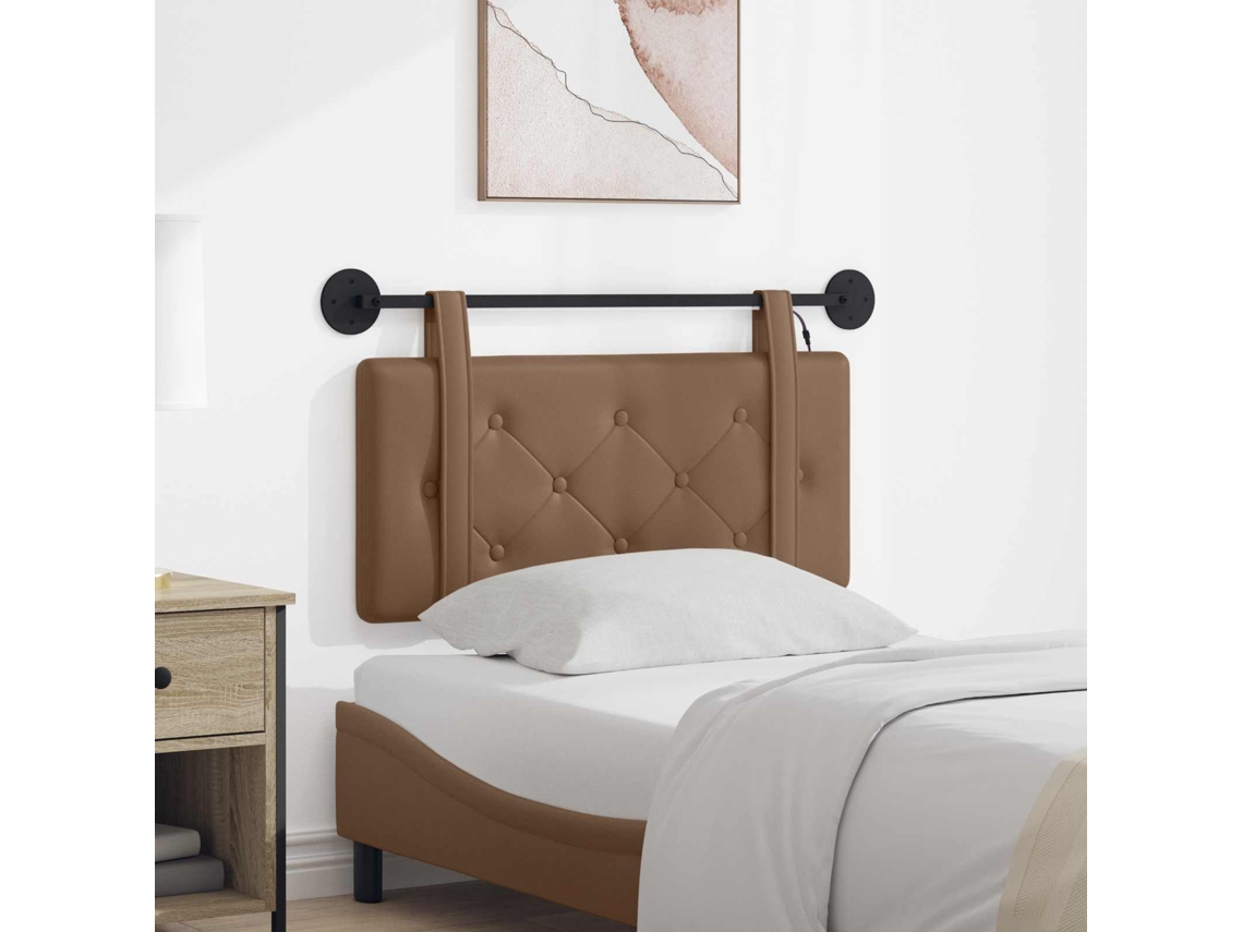 Vidaxl Cabeceira Suspensa Com Luz Led Cappuccino Couro Sintético