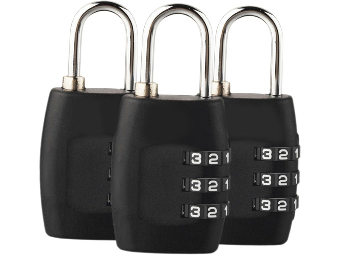 Conjunto De 3 Cadeados Combinação Para Bagagem Com Código Dígitos