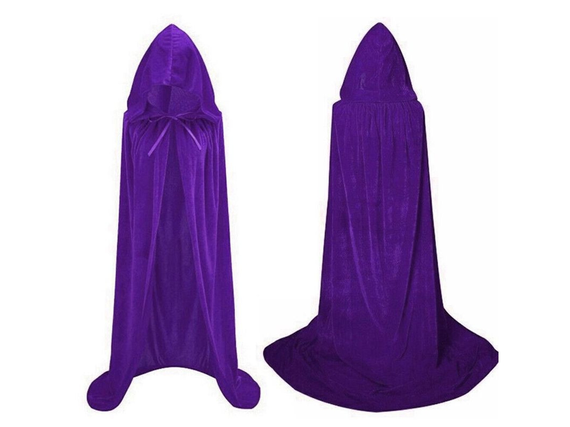 Rebe-capa De Morte Com Capuz Longo Medieval Para Cosplay Halloween Feiticeiro Bruxa Tela Veludo Capa Morada De 170 Cm