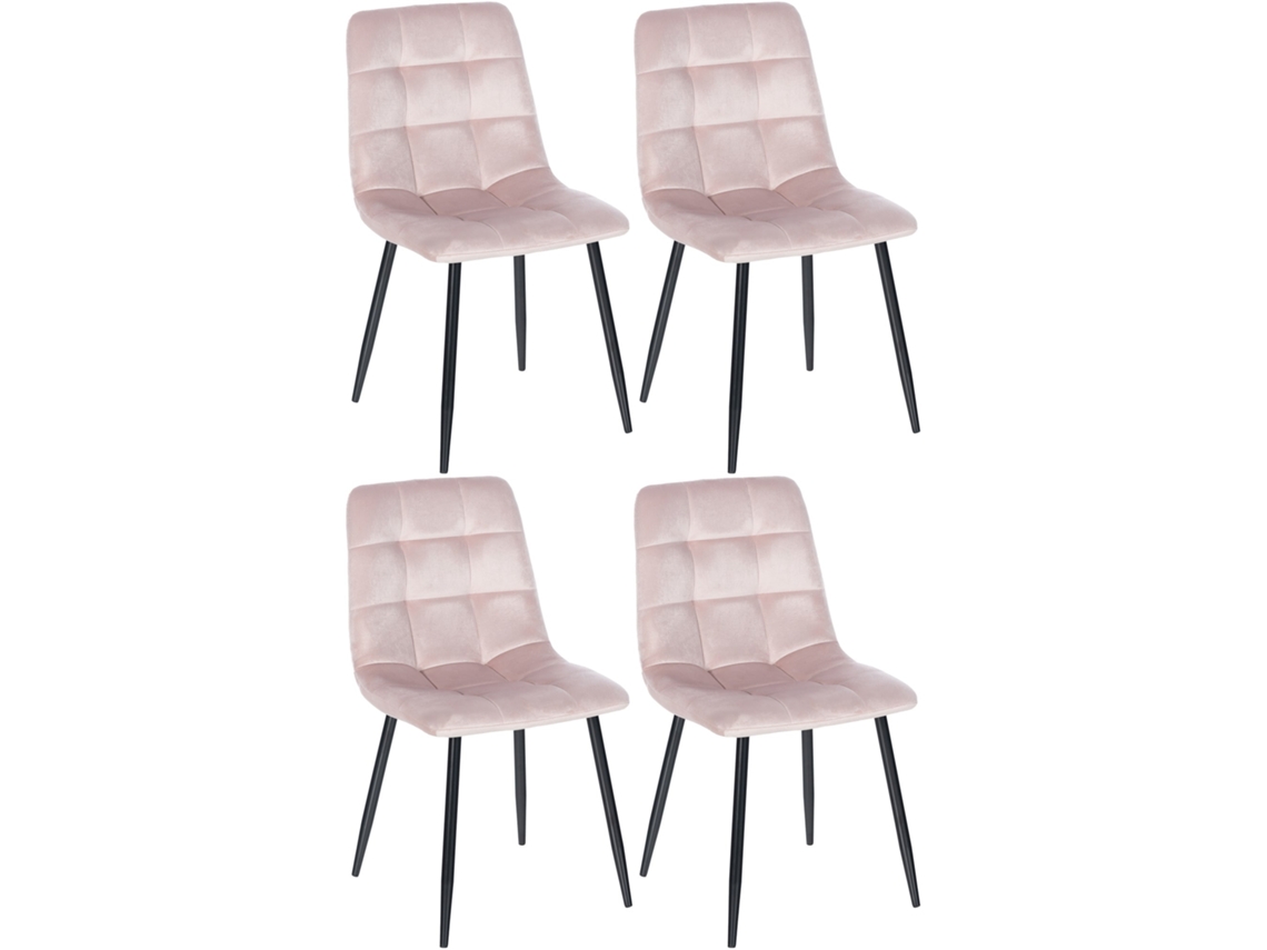 Conjunto De 4 Cadeiras De Jantar Tilde Rosa/veludo Clp