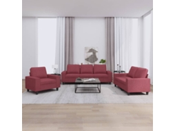 Vidaxl 3 Pcs Conjunto De Sofás Tecido Vermelho-tinto