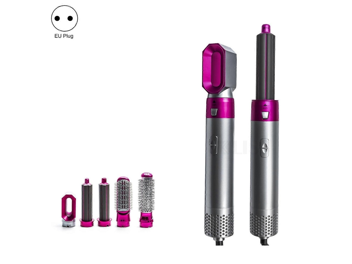 Pente de Ar Quente 5 em 1 com Alisamento Automático e Secador de Cabelo Multifuncional, Prata + Rosa TAISHENGDA (plugue Europeu)