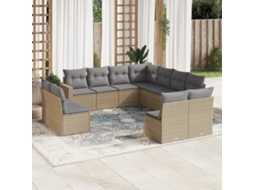 Vidaxl 11 Pcs Conjunto Sofás De Jardim C/ Almofadões Vime Pe Bege