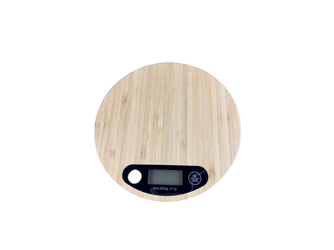 Balança Eletrônica Doméstica de Cozinha com Painel de Bambu, 5 Kg/1 G AQUAFORGE (redonda)