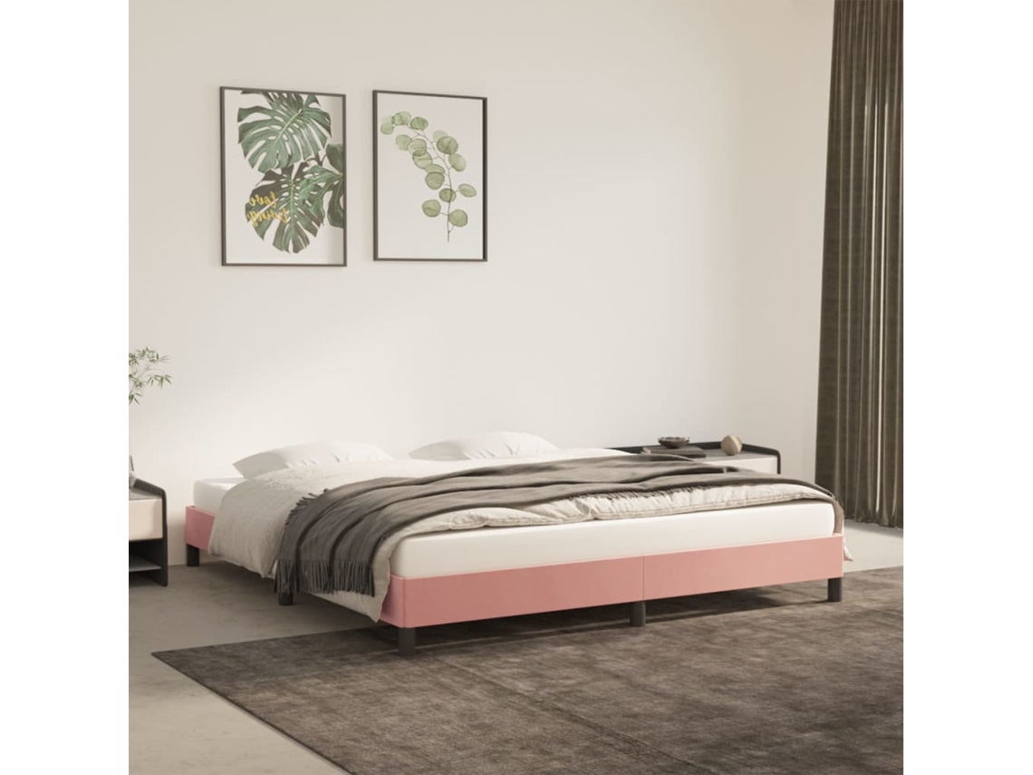 Estrutura De Cama 160x200 Cm Veludo Rosa
