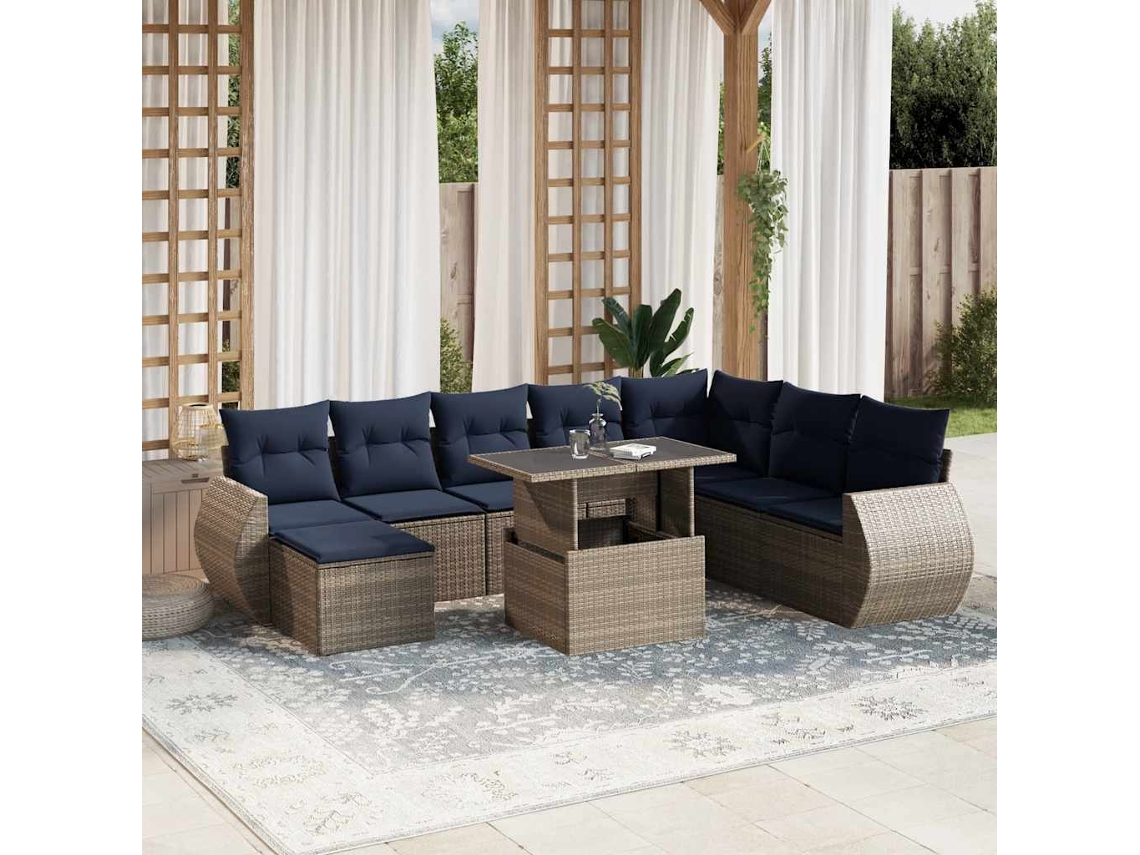Vidaxl Conjunto De Sofá De Jardim De 9 Peças Com Almofadas Em Rattan Sintético Cinza