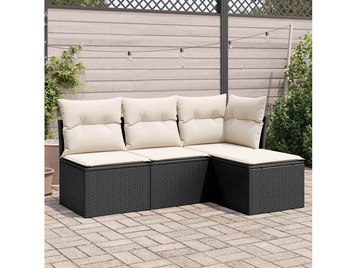 Vidaxl 4 Pcs Conjunto De Sofás Para Jardim C/ Almofadões Vime Pe Preto