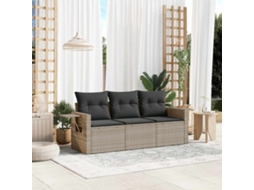 Vidaxl 3 Pcs Conj. Sofás Jardim C/ Almofadões Vime Pe Cinzento-claro