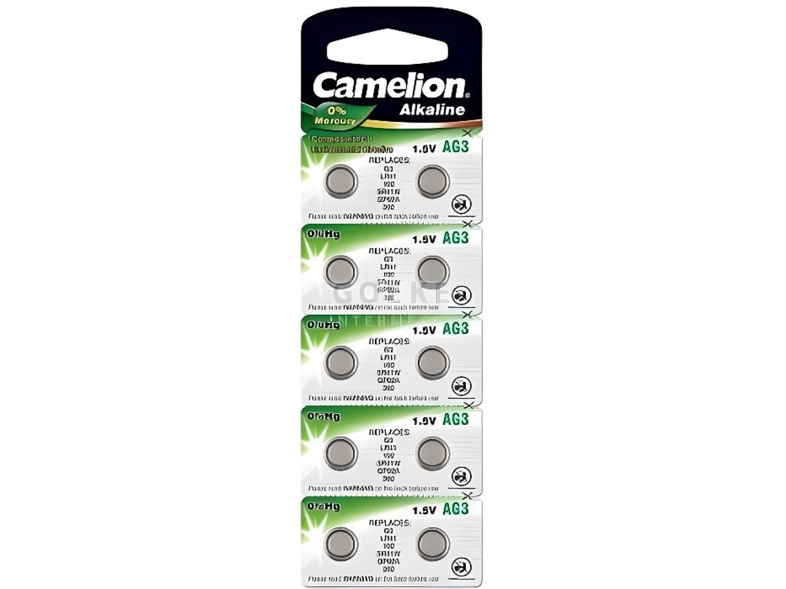10 Pilhas de Botão CAMELION Ag10 / Lr54 / 189 / 389 / Lr1130 Longa Vida Útil Data de Validade Marcada