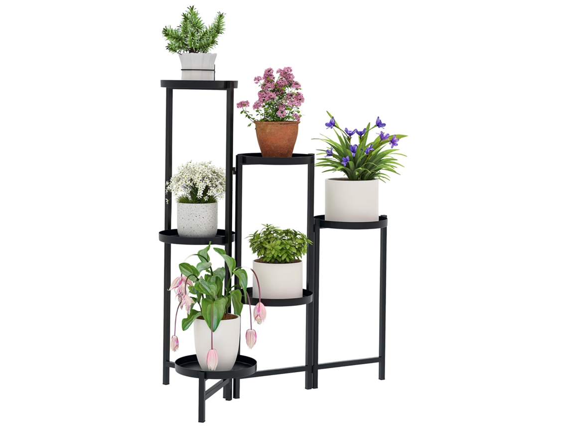 Suporte para vasos de flores com 6 níveis ajustáveis suporte de canto para plantas metal preto BTFORUS