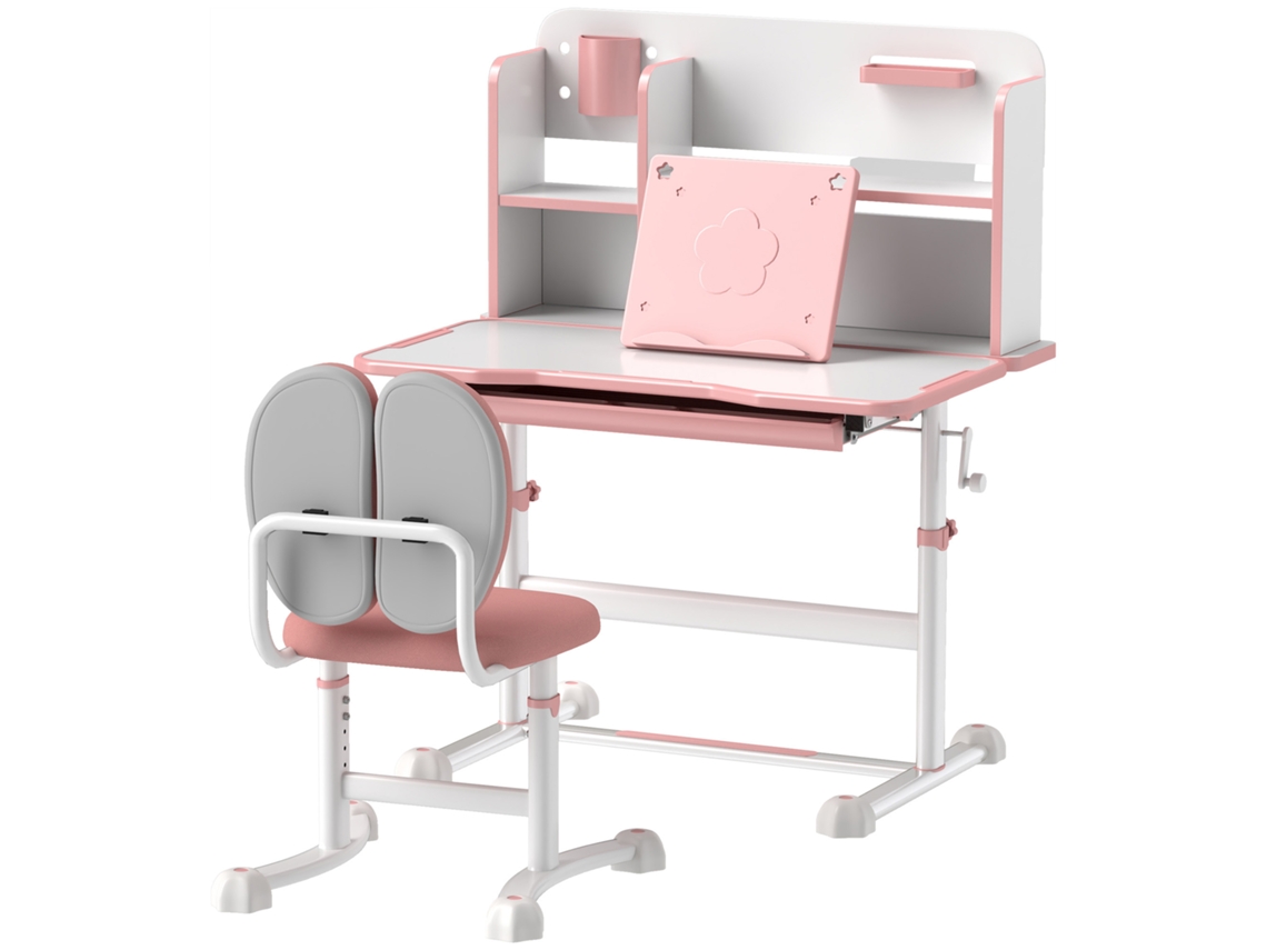 Conjunto De Secretária E Cadeira Para Crianças Infantil Altura Ajustável 80x55x107,5 Cm Rosa