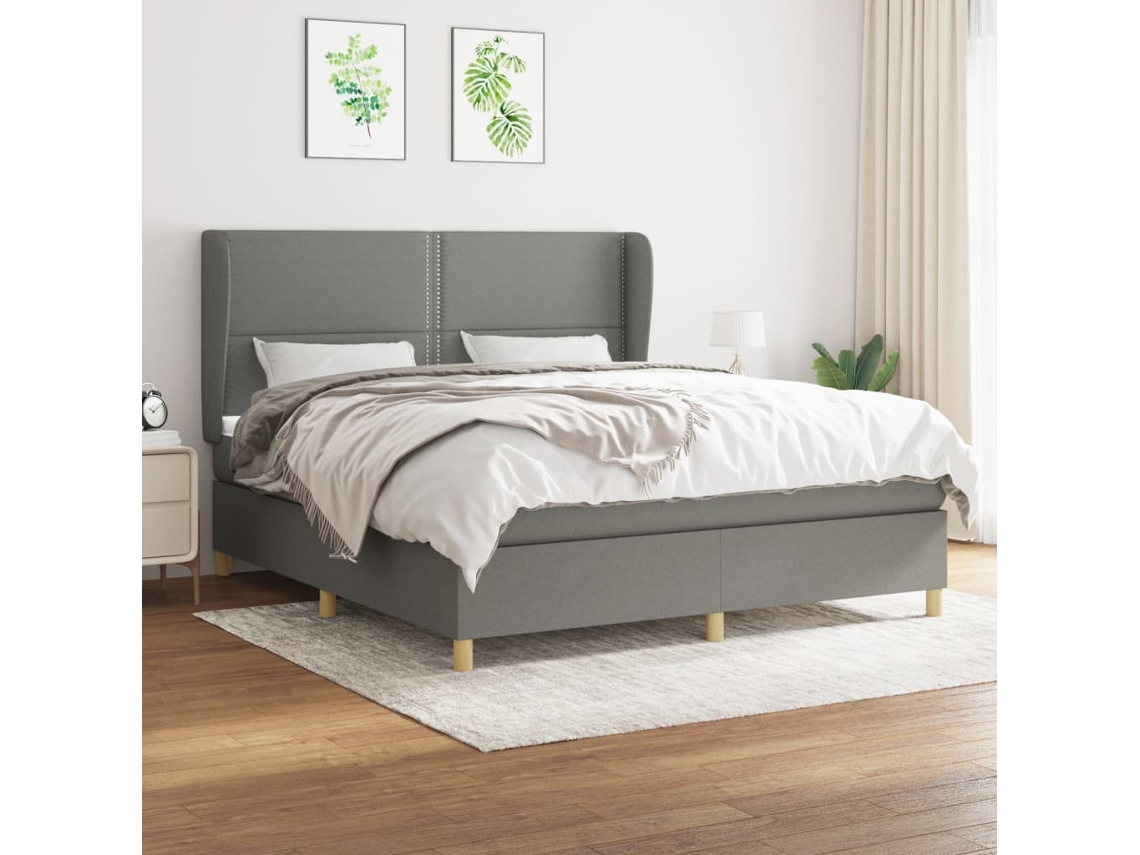 Vidaxl Cama Com Molas/colchão 180x200 Cm Tecido Cinzento-escuro