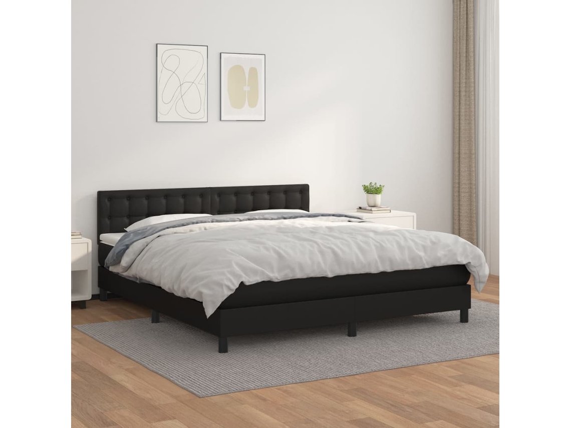Cama Com Molas/colchão 160x200 Cm Couro Artificial Preto