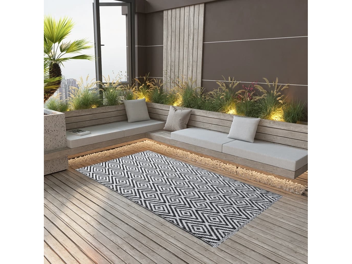Vidaxl Tapete De Exterior 120x180 Cm Arakil Pp Branco E Preto