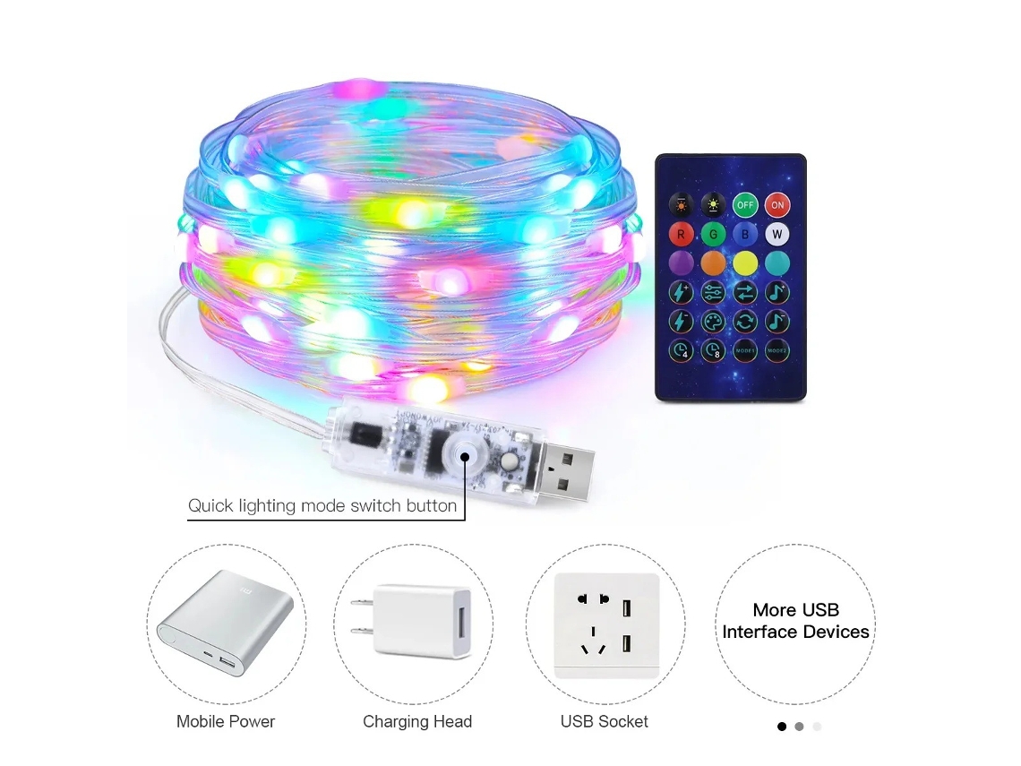 Fita Led Rgb Transparente 5m 33 Leds Com Controle Remoto Usb Sincronização Musical