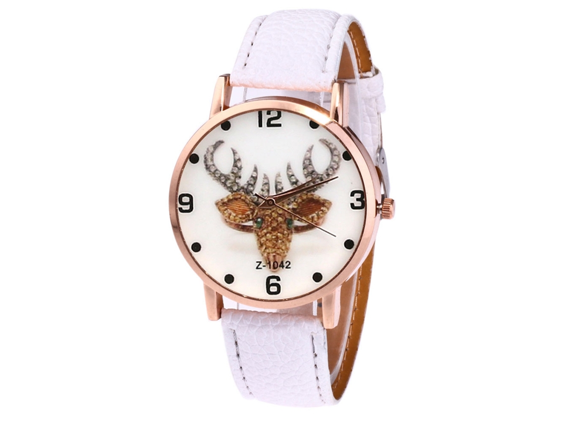 Reloj De Cuarzo Con Correa De Cuero Pu, Dial De Alce, Unisex, Zhoulianfa (blanco)