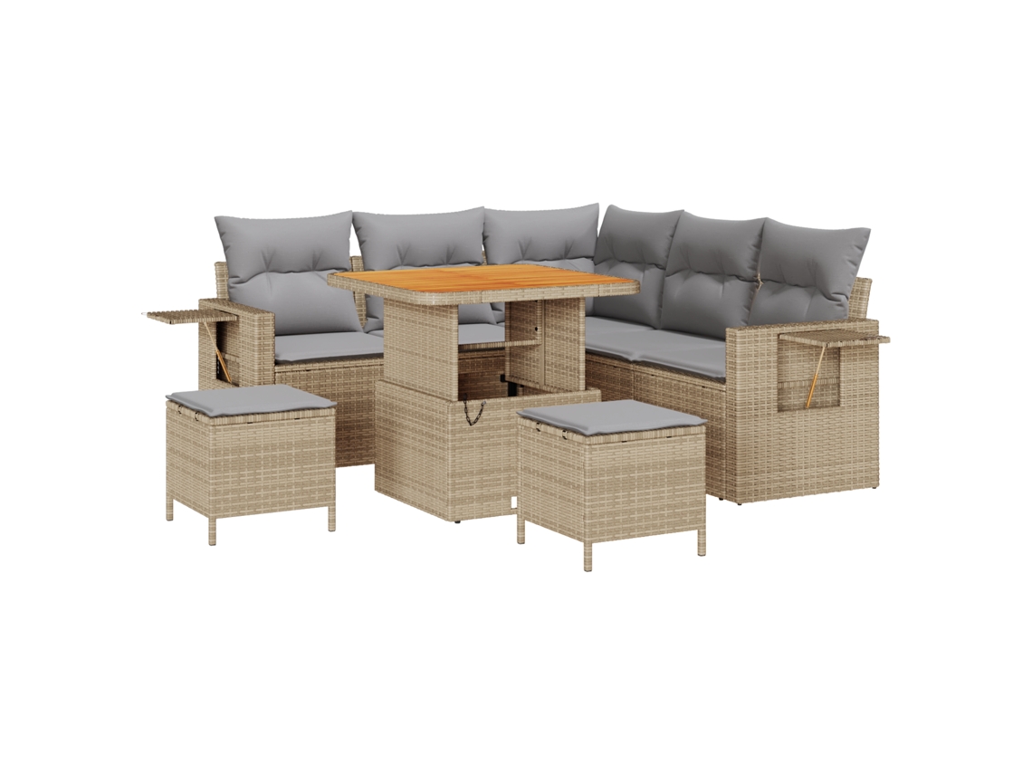 Conjunto 8 De Sofás De Jardim De Vidaxl Com Almofadas Bege E Cinza Claro Bege Vime Pe
