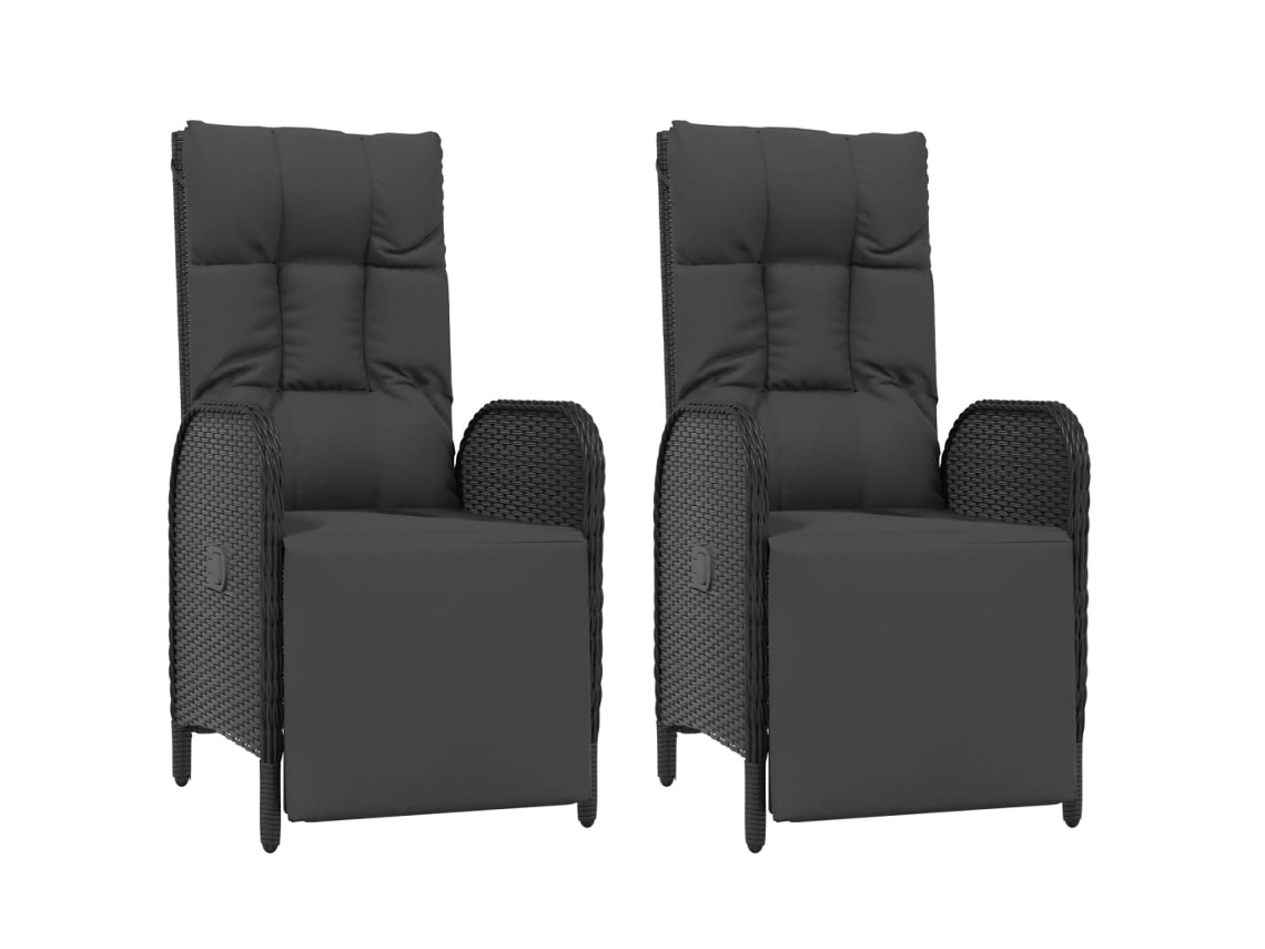 Conjunto de 2 Poltronas Reclináveis para Exterior C/ Almofadões Vime Pe Preto MAISON EXCLUSIVE