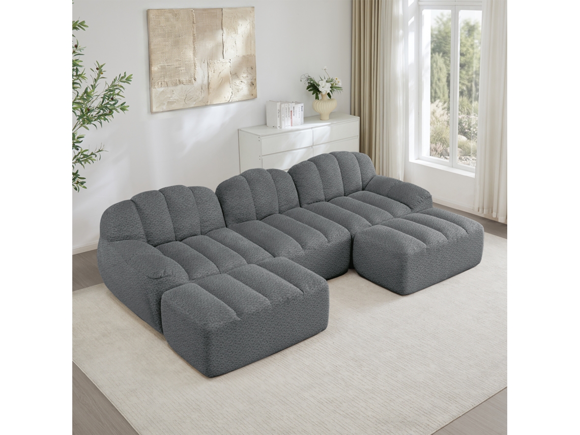 Sofá Modular U 3 Lugares Cinza Com Assento Profundo E Espuma De Alta Densidade