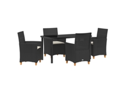 Conjunto 5 De Jantar De Jardim Vidaxl Com Almofadas Preto Vime Pe