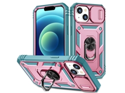 Suporte Casa Para Iphone 14 Plus Pele Sintética Anti-choque Com Porta-cartões Rosa