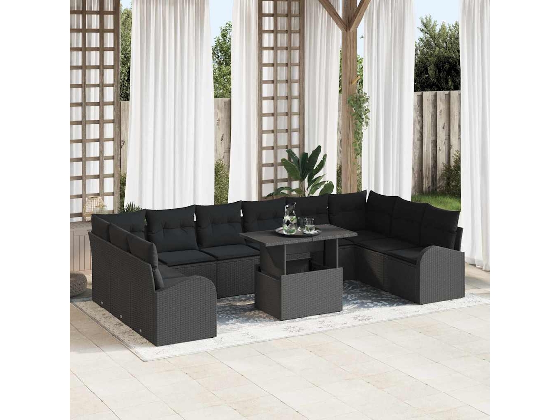 Vidaxl Conjunto De Sofá De Jardim 11 Unid. Preto Rattan Sintético