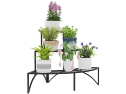 Suporte De Canto Para Plantas De 3 Níveis, Metal Preto, Interior/exterior.