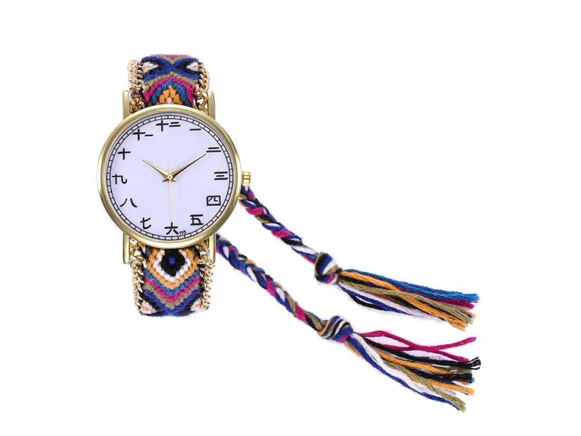 Relógio de Pulso de Quartzo com Pulseira de Corda Tecida Dial Redondo Zhoulianfa (azul royal)