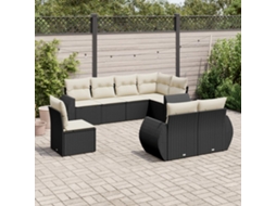 Vidaxl 8 Pcs Conjunto Sofás De Jardim Com Almofadões Vime Pe Preto