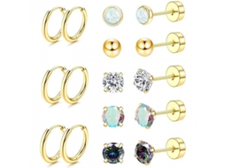 Brincos, 8 Pares De Brincos De Aço Inoxidáve Com Zircônia Redonda, Ideais Para Orelhas Sensíveis (dourado) Spqment