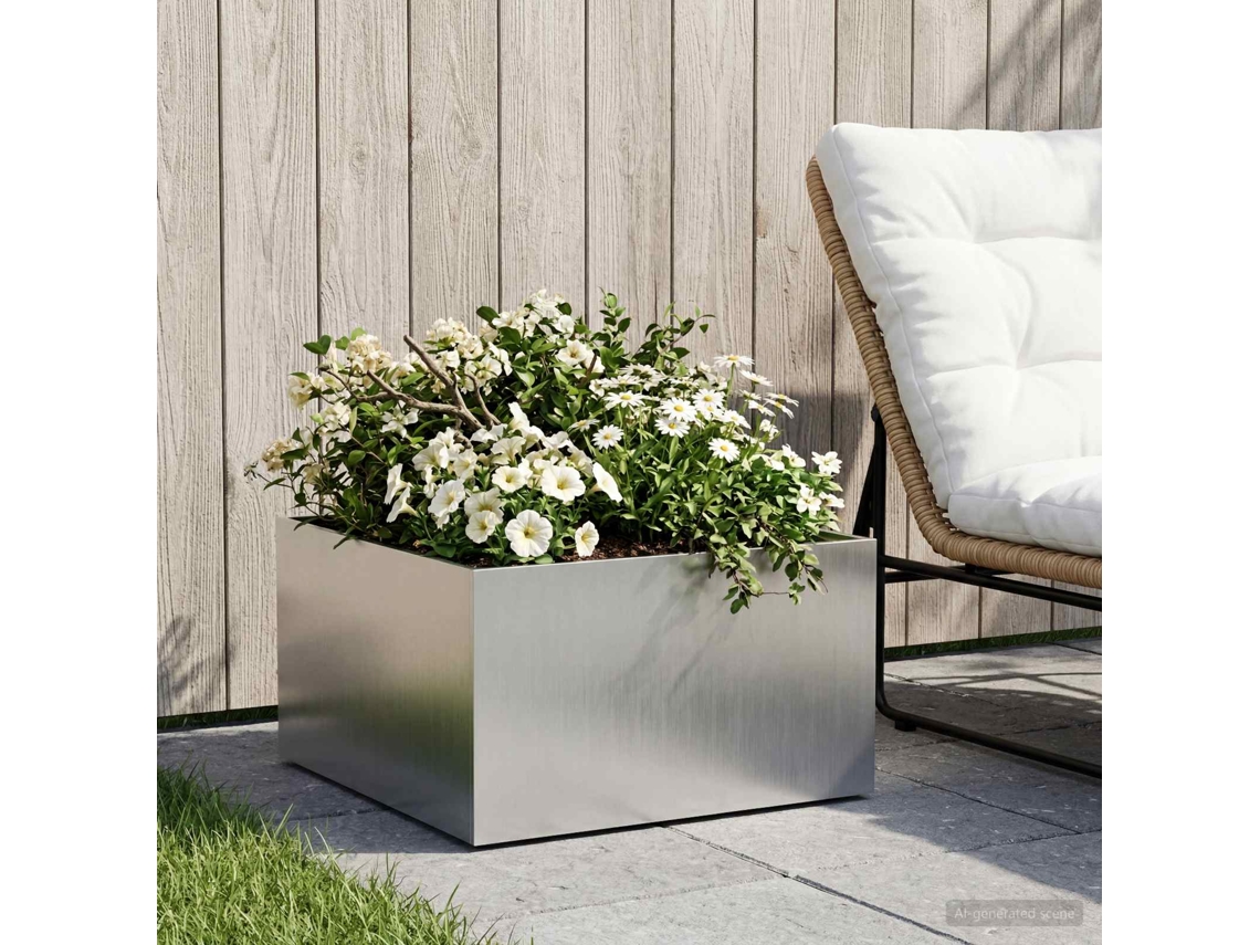 Vidaxl Vaso De Jardim Prateado 40 X 40 X 30 Cm Aço Inoxidável