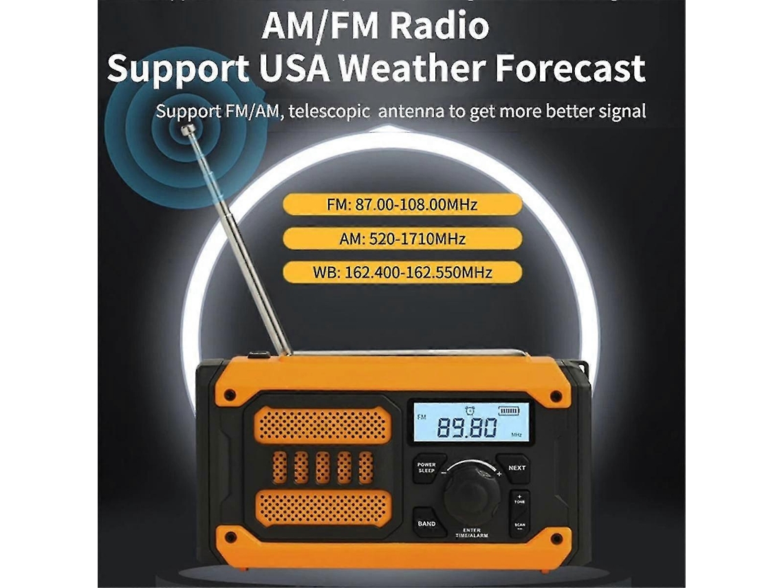 Rádio Portátil De Emergência Solar Recarregável, Mini Rádio Fm/am De Manivela Com Lanterna Led, Banco De Energia. Olysi Shop