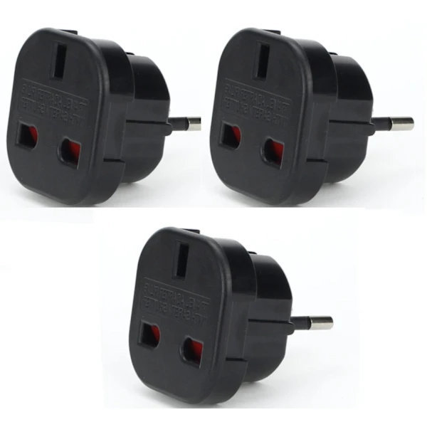 Conjunto De 3 Adaptadores Viagem Do Reino Unido Para A Ue, Conversor Para Adaptador De Energia Preto