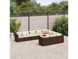 Vidaxl 10 Pcs Conj. Sofás Jardim Com Almofadões Vime Pe Castanho