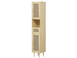 Móvel de Coluna para Banheiro, com Portas de Rattan, Gaveta, 32x30x170 Cm, Carvalho ORBITRA COMMERCE