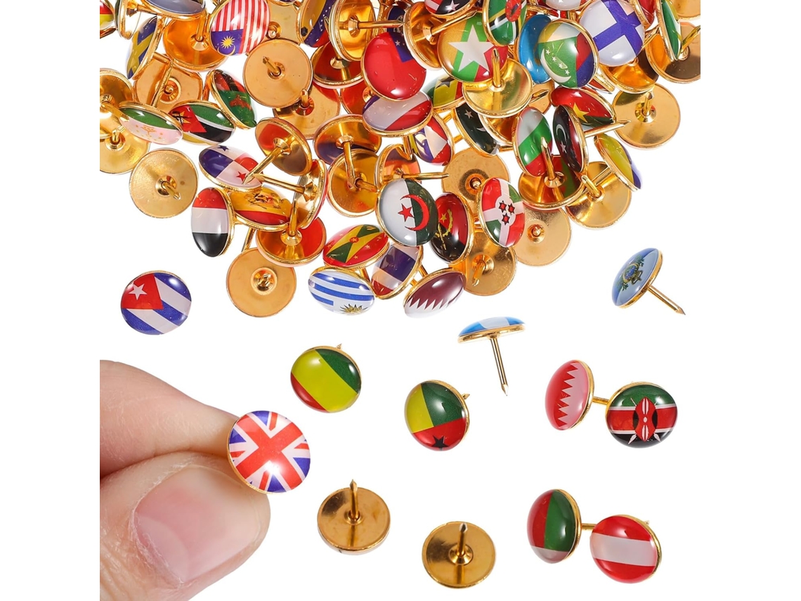 200 Tachinhas Criativas com Bandeiras de Países para Quadrados de Cortiça, Resistentes à Ferrugem, Design Exclusivo para