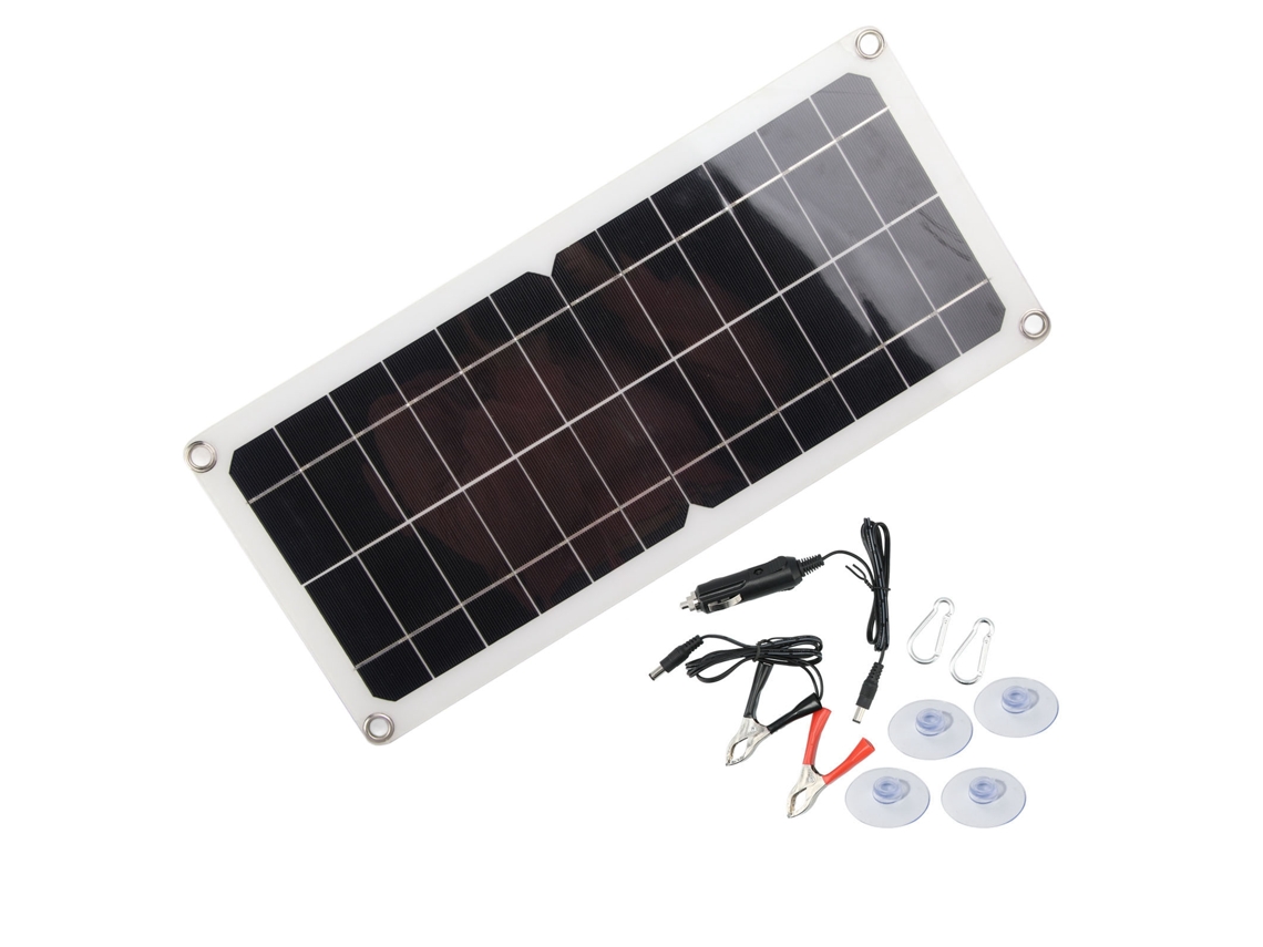 Painel Solar Monocristalino 10w 12v Carregador Usb com Clip Crocodilo para Carros e Baterias | S/MARCA